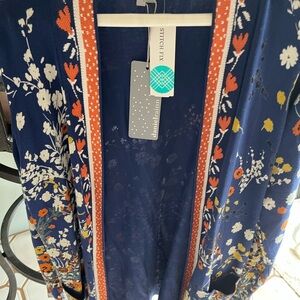 Daniel Rainn Blue and Orange Embroidered Kimono